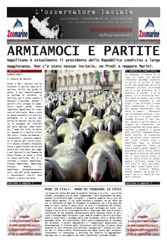 L'osservatore d'Italia edizione del 21 Aprile 2013